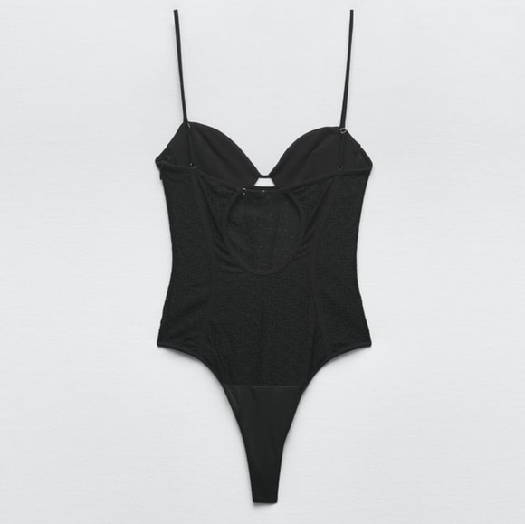🌞Zara Lace Bodysuit Corset Cut Out Openwork Embroidery NWOT M - Picture 8 of 16